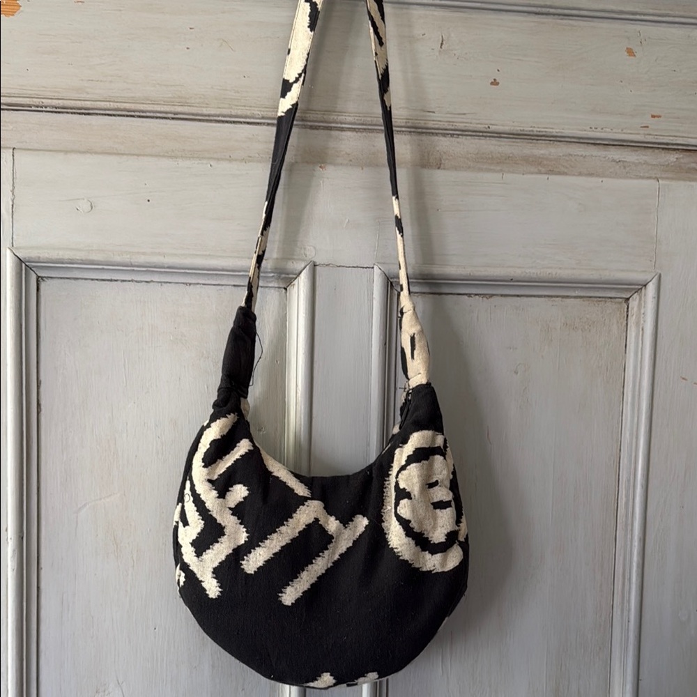 Black and Cream Patterned Boho Shoulder Bag - Women